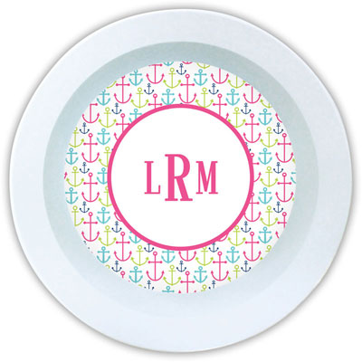 Boatman Geller - Personalized Melamine Bowls (Happy Anchors Pink)