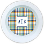 Boatman Geller - Personalized Melamine Bowls (Classic Madras Plaid Navy & Orange)