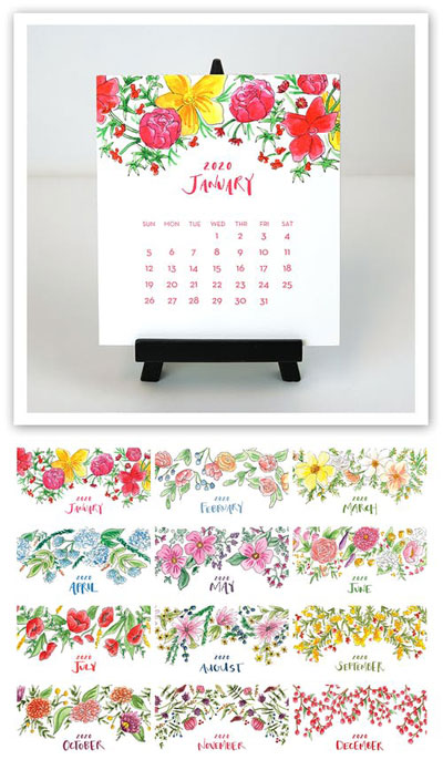 Flower & Vine - Watercolor Floral 2020 Desk Calendar & Easel Flower & Vine - Watercolor Floral 2020 Desk Calendar & Easel