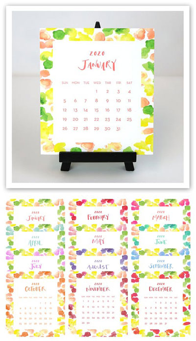 Flower & Vine - Watercolor Dots 2020 Desk Calendar & Easel Flower & Vine - Watercolor Dots 2020 Desk Calendar & Easel