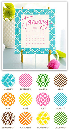 Painted Pattern Desk Calendar & Easel 2027 by Stacy Claire Boyd