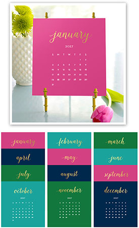Bright Colors Foil Pressed Desk Calendar & Easel 2027 by Stacy Claire Boyd