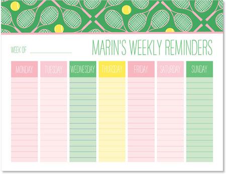 Weekly Calendar Pads by iDesign - Tennis Weekly Calendar Pads by iDesign - Tennis