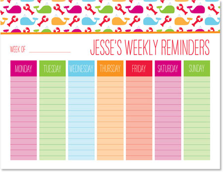 Weekly Calendar Pads by iDesign - Whales & Lobsters Rainbow