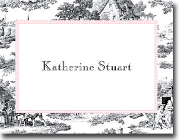 Boatman Geller Calling Cards - Toile Black with Pink Check Calling Card Boatman Geller Calling Cards - Toile Black with Pink Check Calling Card