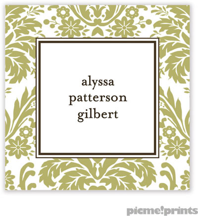 PicMe Prints - Calling Cards - Damask Moss (Folded)
