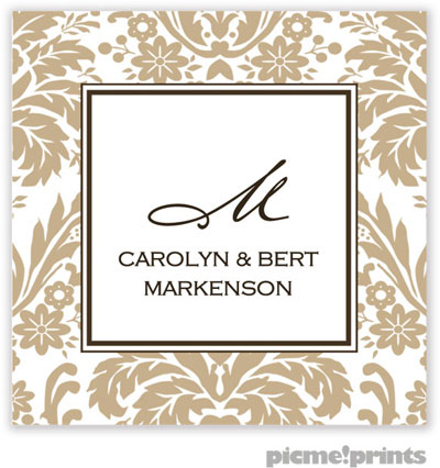PicMe Prints - Calling Cards - Damask Tan (Folded)