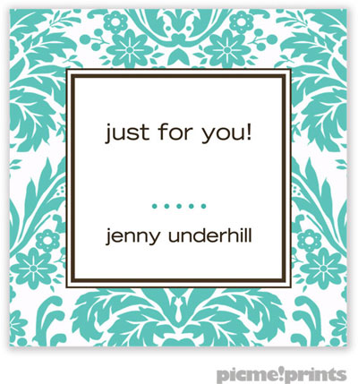 PicMe Prints - Calling Cards - Damask Turquoise (Folded)