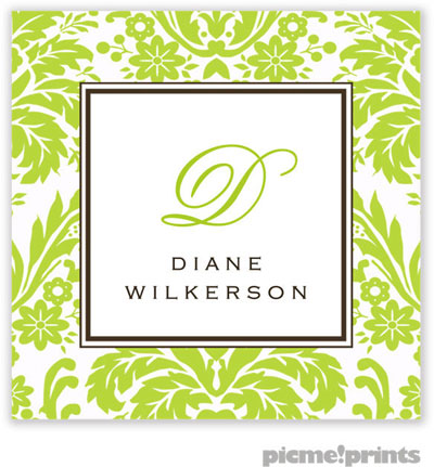 PicMe Prints - Calling Cards - Damask Chartreuse (Flat)