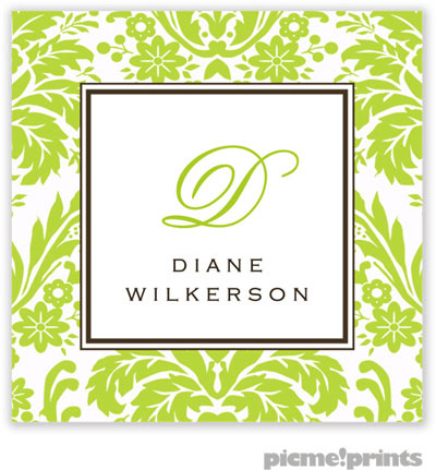 PicMe Prints - Calling Cards - Damask Chartreuse (Folded)