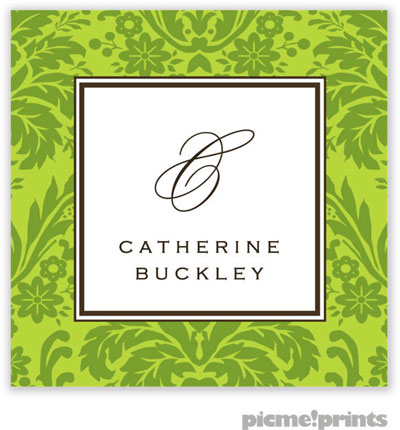PicMe Prints - Calling Cards - Damask Cilantro on Chartreuse (Flat) PicMe Prints - Calling Cards - Damask Cilantro on Chartreuse (Flat)