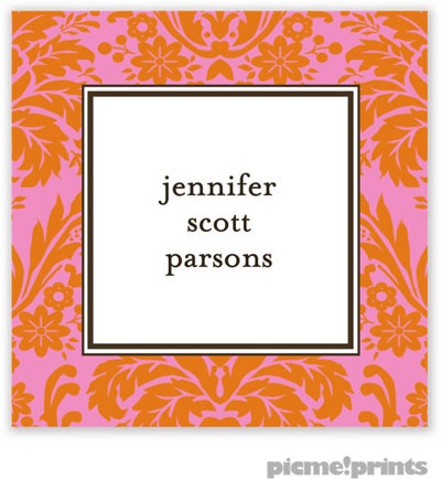 PicMe Prints - Calling Cards - Damask Tangerine on Bubblegum (Flat) PicMe Prints - Calling Cards - Damask Tangerine on Bubblegum (Flat)