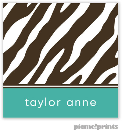 PicMe Prints - Calling Cards - Espresso Zebra Turquoise (Folded-No Motif) PicMe Prints - Calling Cards - Espresso Zebra Turquoise (Folded-No Motif)