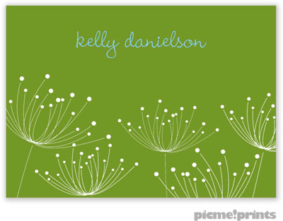 PicMe Prints - Calling Cards - Dandelions White on Cilantro (Folded-No Motif) PicMe Prints - Calling Cards - Dandelions White on Cilantro (Folded-No Motif)