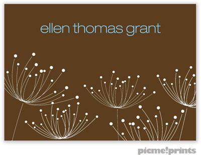 PicMe Prints - Calling Cards - Dandelions White on Chocolate (Flat)