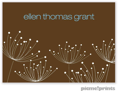 PicMe Prints - Calling Cards - Dandelions White on Chocolate (Folded-No Motif)