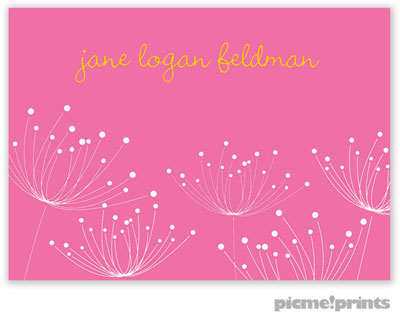 PicMe Prints - Calling Cards - Dandelions White on Bubblegum (Flat)