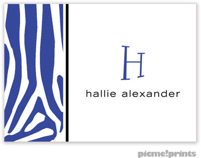 PicMe Prints - Calling Cards - Zany Zebra Cobalt (Folded)