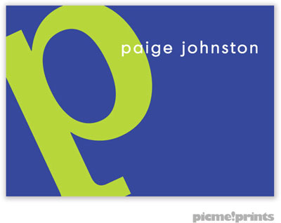 PicMe Prints - Calling Cards - Alphabet Chartreuse on Cobalt (Folded-No Motif)