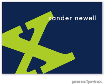 PicMe Prints - Calling Cards - Alphabet Chartreuse on Navy (Flat)