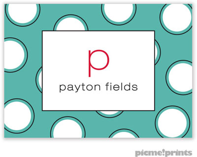 PicMe Prints - Calling Cards - Big Ol' Dots Turquoise (Folded)