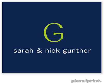 PicMe Prints - Calling Cards - Solid Navy/Chartreuse (Folded)