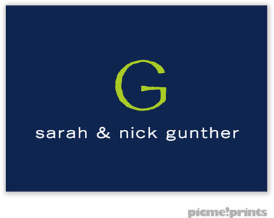 PicMe Prints - Calling Cards - Solid Navy/Chartreuse (Folded)