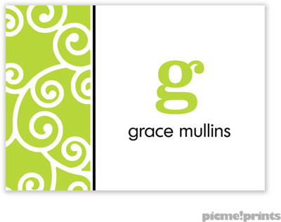 PicMe Prints - Calling Cards - Happy Scrolls Chartreuse (Folded)