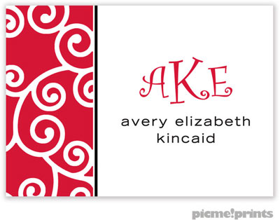 PicMe Prints - Calling Cards - Happy Scrolls Cherry (Folded-No Motif)