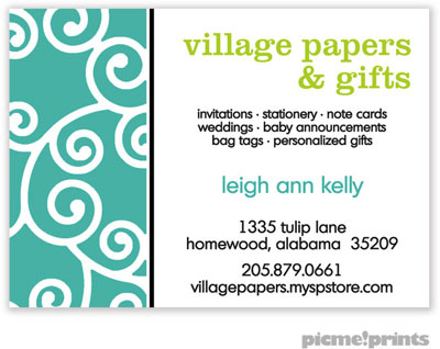 PicMe Prints - Calling Cards - Happy Scrolls Turquoise (Folded-No Motif)