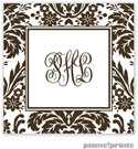 PicMe Prints - Calling Cards - Damask Espresso (Folded)