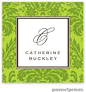 PicMe Prints - Calling Cards - Damask Cilantro on Chartreuse (Folded)