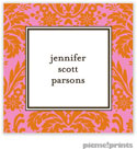 PicMe Prints - Calling Cards - Damask Tangerine on Bubblegum (Folded)
