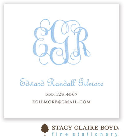 SCB CC 10 - Calling Cards by Stacy Claire Boyd - Powdered Monogram - Blue SCB CC 10 - Calling Cards by Stacy Claire Boyd - Powdered Monogram - Blue