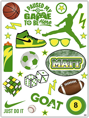 Cling It Reusable Stickers - Sports - Green & Yellow Design by Namedrops