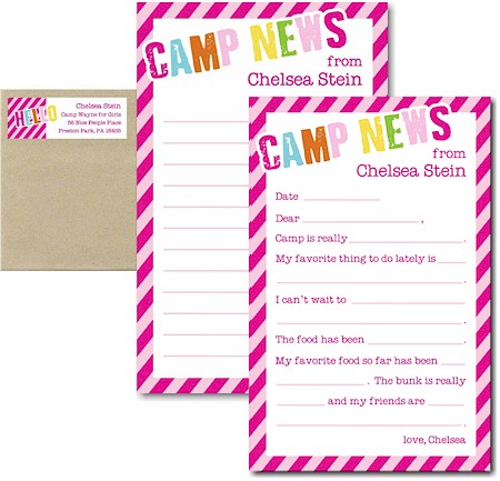 Camp Notepad & Label Sets by Three Bees (Diagonal Stripe Camp Pink)