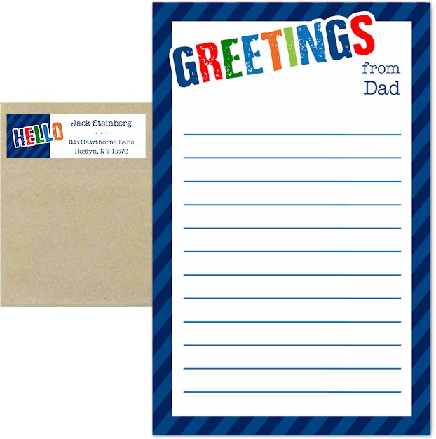 Camp Notepad & Label Sets by Three Bees (Diagonal Stripe Blue Dad)