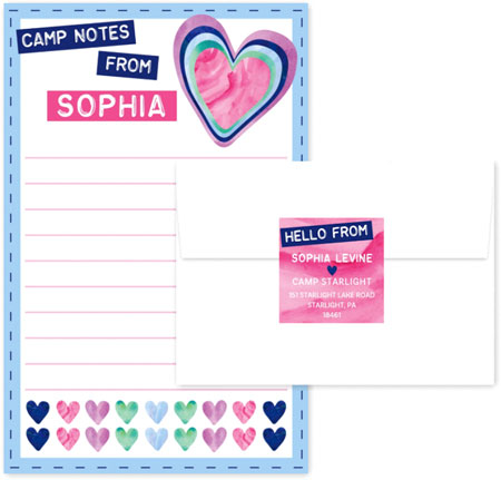 Camp Notepad & Label Sets by Three Bees (Camp Notes Watercolor Hearts)