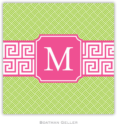 Personalized Coasters by Boatman Geller (Greek Key Band Pink Preset)