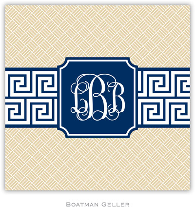 Personalized Coasters by Boatman Geller (Greek Key Band Navy Preset)