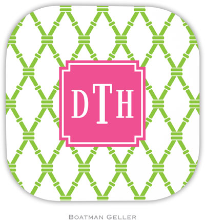 Personalized Hardbacked Coasters by Boatman Geller (Bamboo Green & Raspberry Preset)