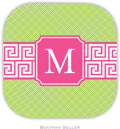 Personalized Hardbacked Coasters by Boatman Geller (Greek Key Band Pink Preset)