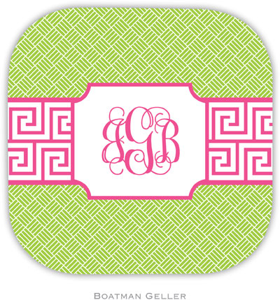 Personalized Hardbacked Coasters by Boatman Geller (Greek Key Band Pink)