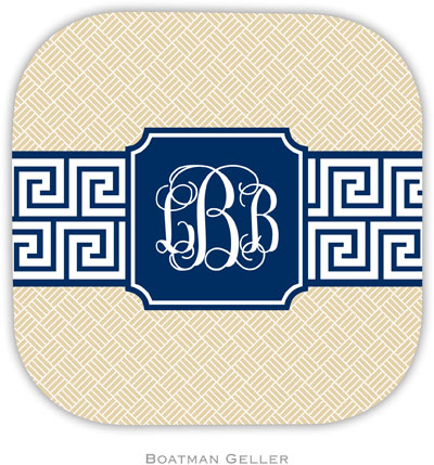 Personalized Hardbacked Coasters by Boatman Geller (Greek Key Band Navy Preset)