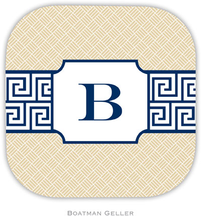 Personalized Hardbacked Coasters by Boatman Geller (Greek Key Band Navy)