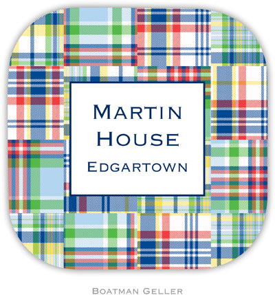 Personalized Hardbacked Coasters by Boatman Geller (Madras Patch Blue)