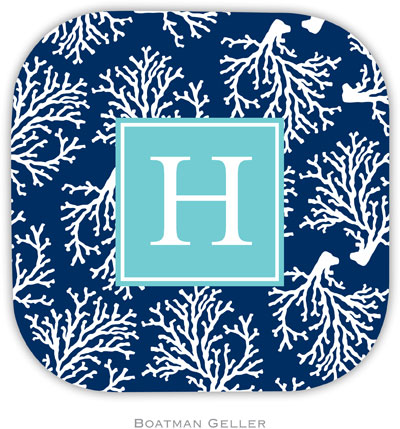 Personalized Hardbacked Coasters by Boatman Geller (Coral Repeat Navy Preset)