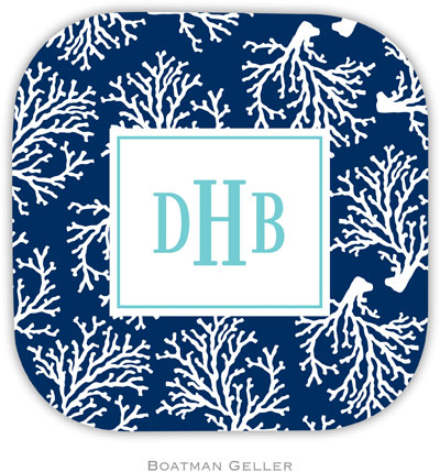 Personalized Hardbacked Coasters by Boatman Geller (Coral Repeat Navy)