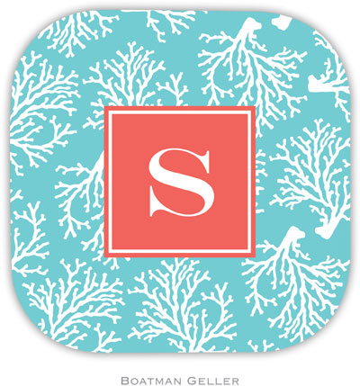 Personalized Hardbacked Coasters by Boatman Geller (Coral Repeat Teal Preset)