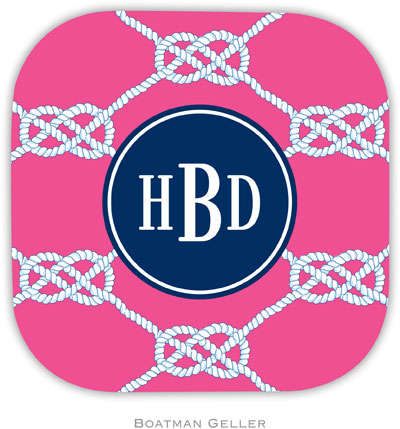 Personalized Hardbacked Coasters by Boatman Geller (Nautical Knot Raspberry Preset)